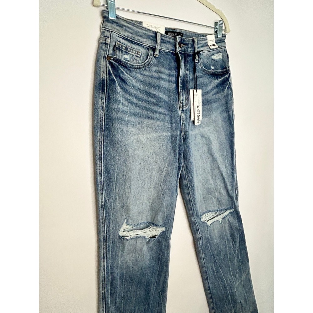 Judy Blue Rigid Front Stretch Back Distressed Jeans Women 7/28 Blue NWT